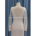 Scoop Arabic Mermaid Long Sleeves Applique Beaded Middle East Bridal Wedding Gowns Bride Dresses